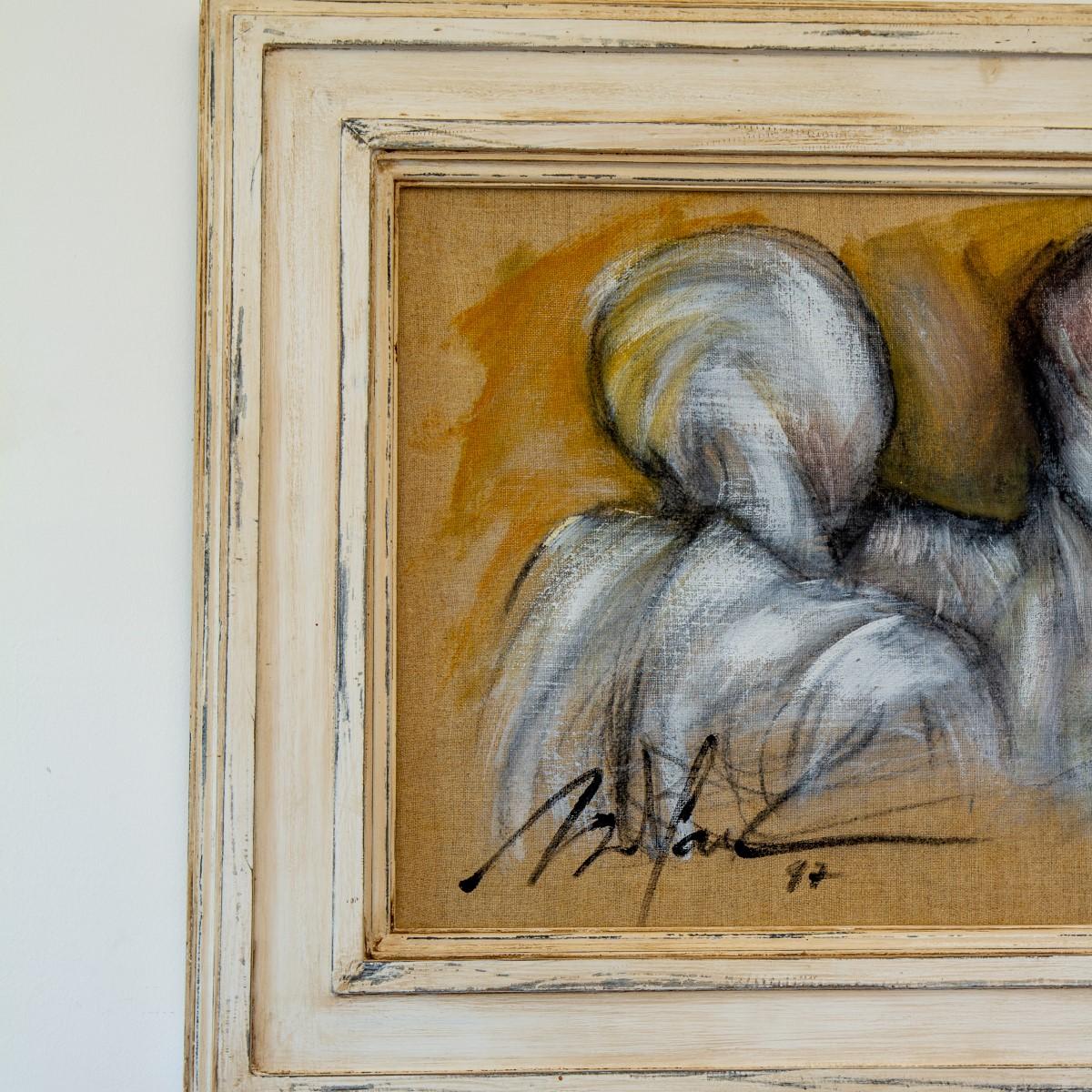 Framed Oil on Canvas Painting of Three Figures by Mickey Pfau, 1997 For Sale 1