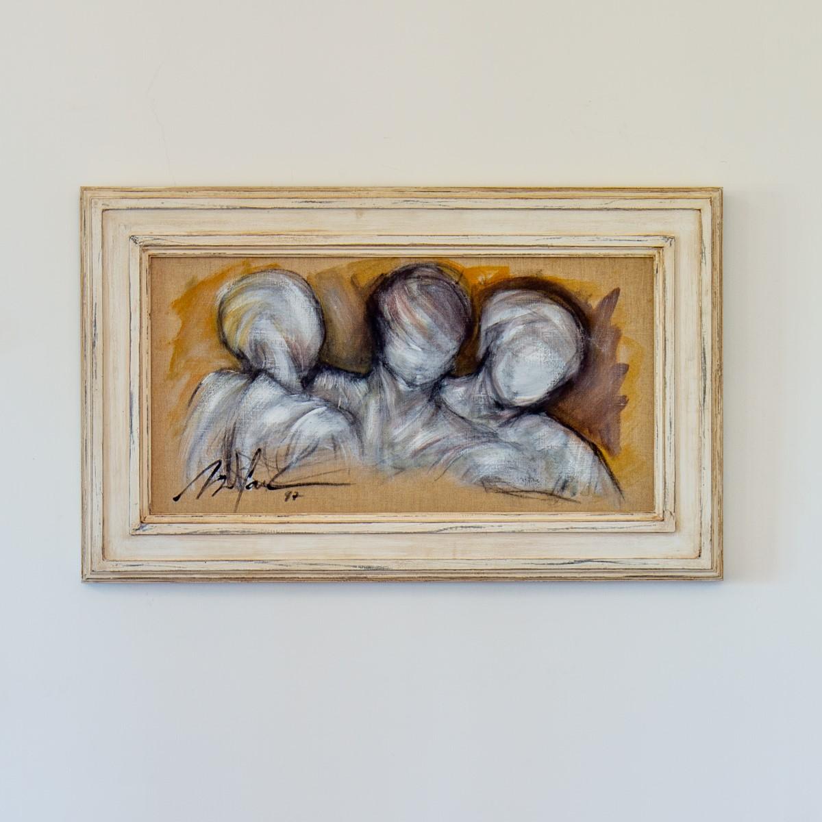 Framed Oil on Canvas Painting of Three Figures by Mickey Pfau, 1997 3
