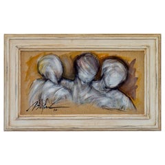 Framed Oil on Canvas Painting of Three Figures by Mickey Pfau, 1997