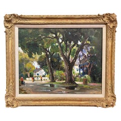 Gerahmtes Gemälde in Öl auf Leinwand mit dem Titel „Sonnen und Schirm“, signiert von Anthony Thieme