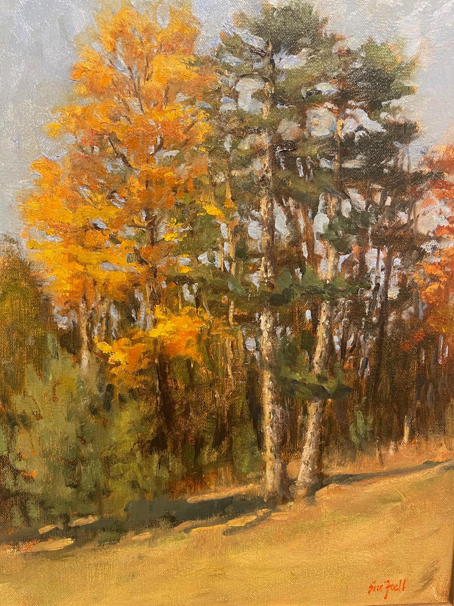 Américain Huile sur toile « Autumn Woods » encadrée par Sue Foell en vente