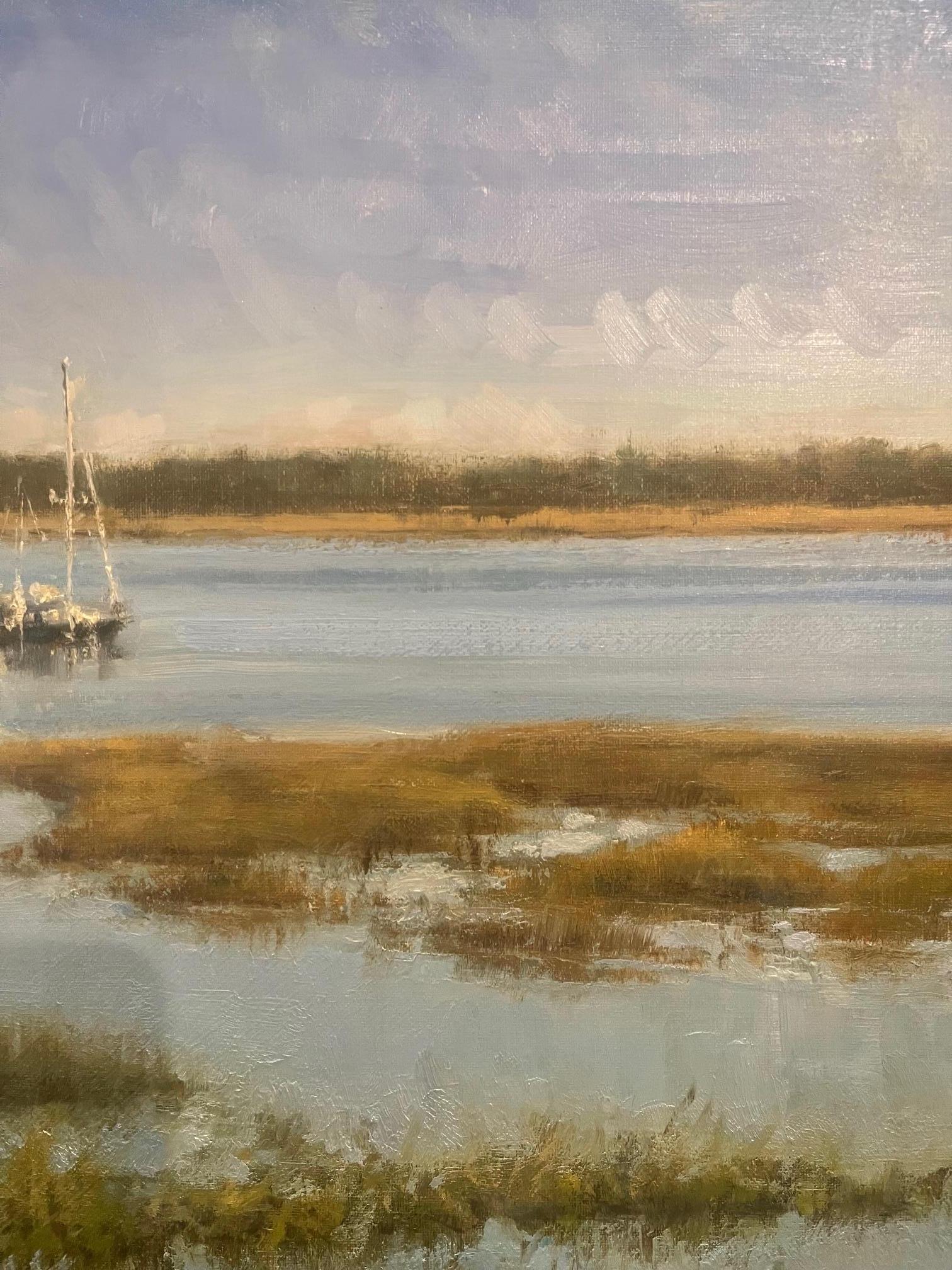 XXIe siècle et contemporain « Gray Inlet », huile sur toile encadrée par Sue Foell en vente