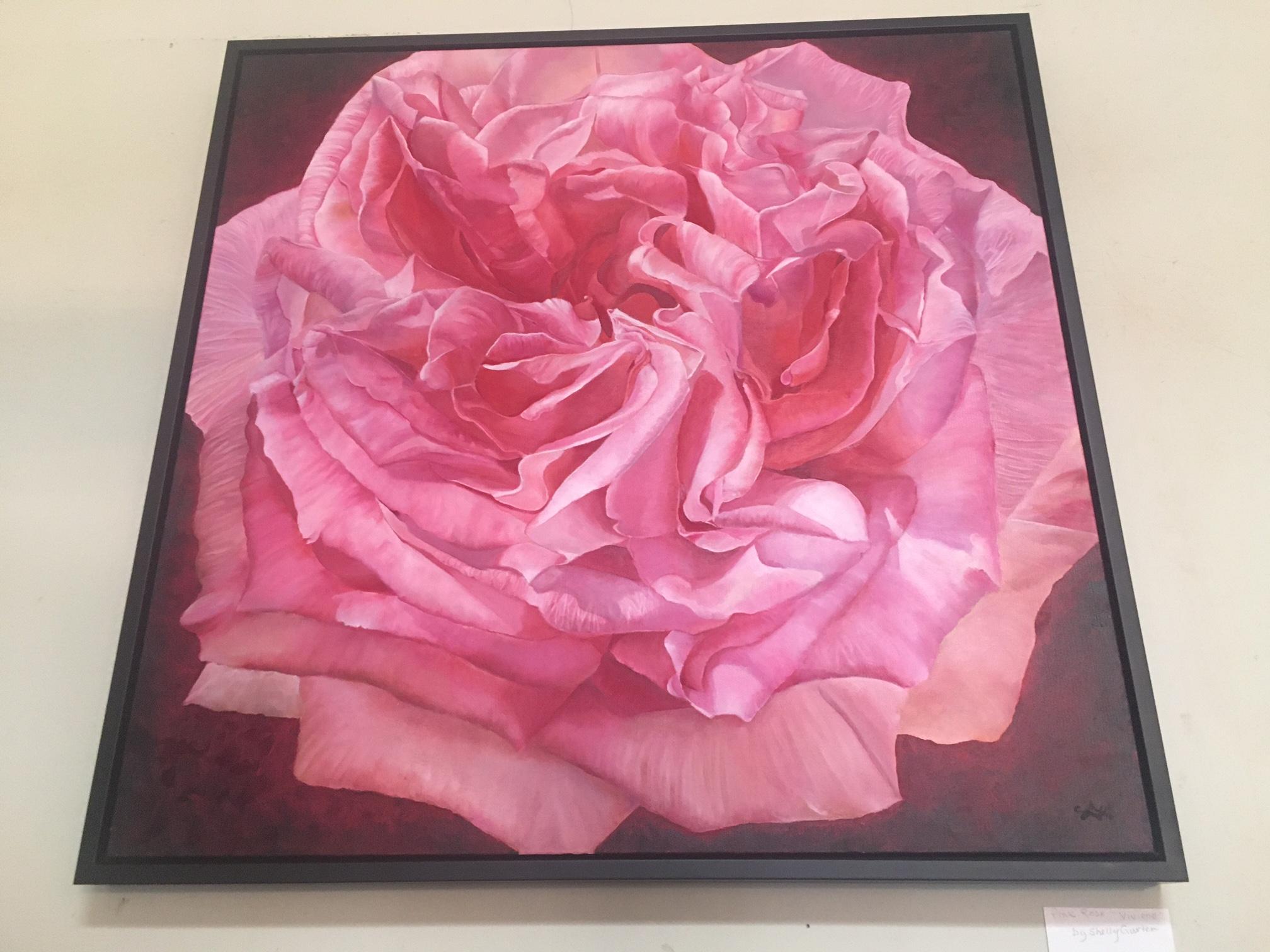 Gerahmtes Ölgemälde auf Leinwand Rosa Rose „ Viviene“ von Shelly Gurton (Amerikanische Klassik) im Angebot