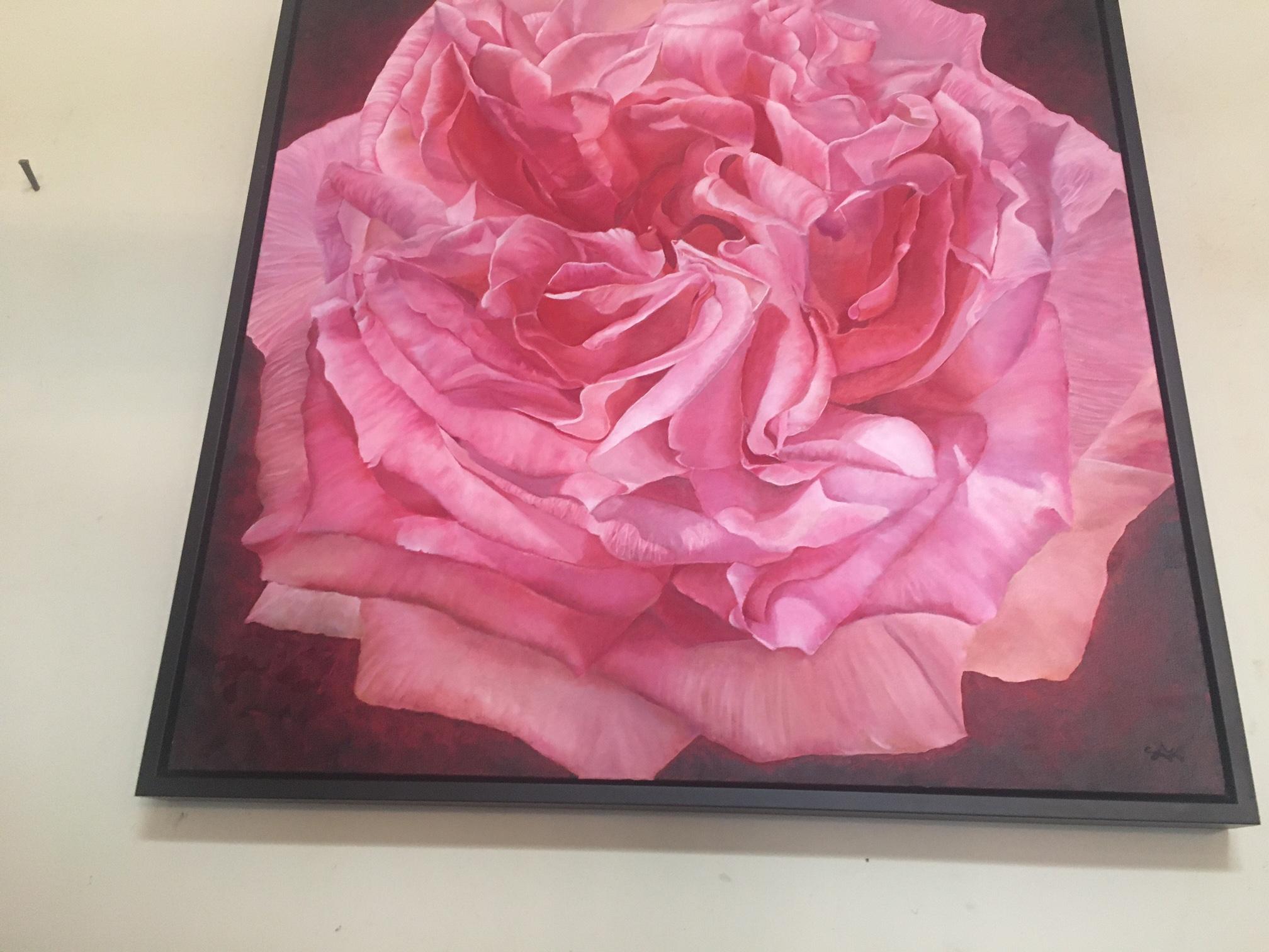 Gerahmtes Ölgemälde auf Leinwand Rosa Rose „ Viviene“ von Shelly Gurton (amerikanisch) im Angebot