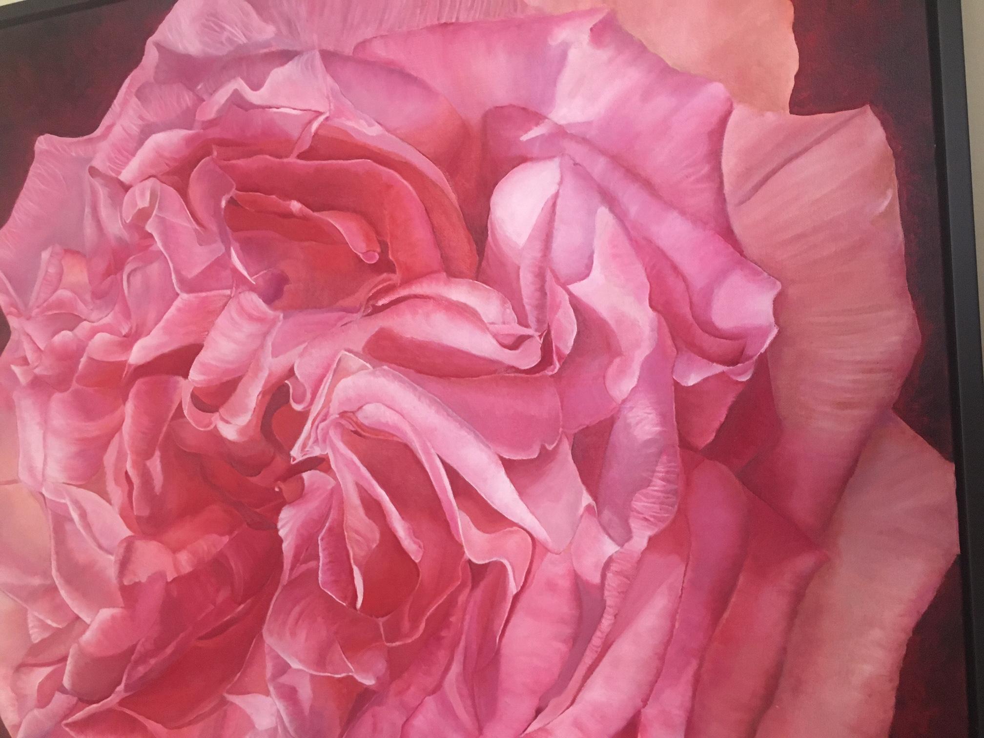 Gerahmtes Ölgemälde auf Leinwand Rosa Rose „ Viviene“ von Shelly Gurton (21. Jahrhundert und zeitgenössisch) im Angebot