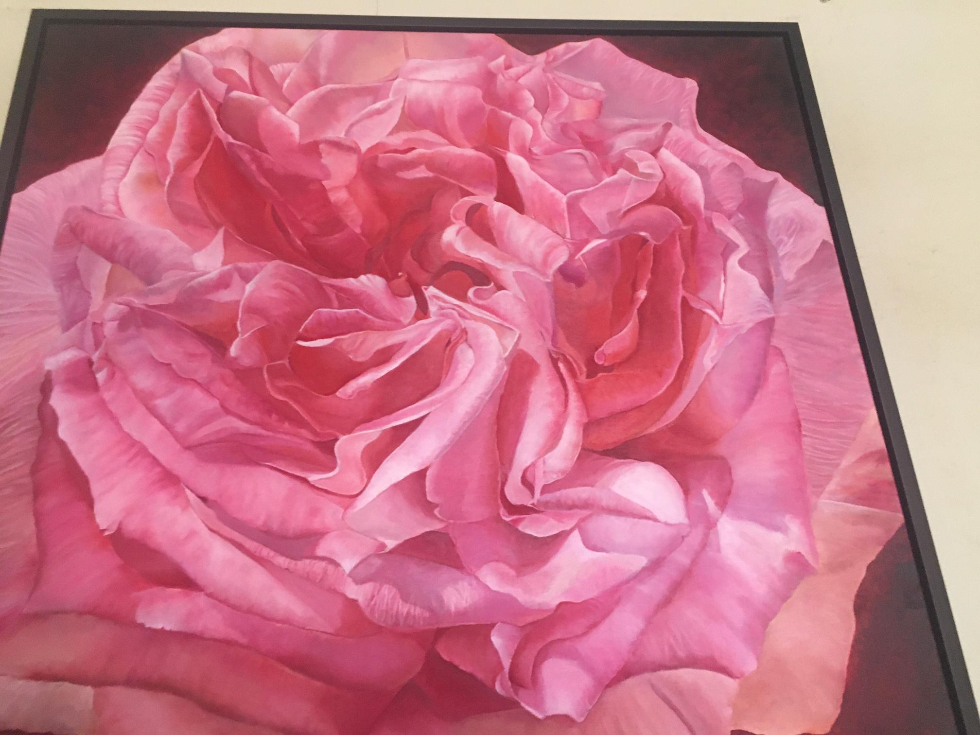 Gerahmtes Ölgemälde auf Leinwand Rosa Rose „ Viviene“ von Shelly Gurton im Angebot 1