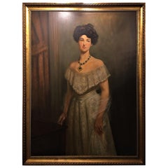 Antique Framed Oil on Canvas "Portrait of a Lady with her Jewels" Unsigned, 19th Century