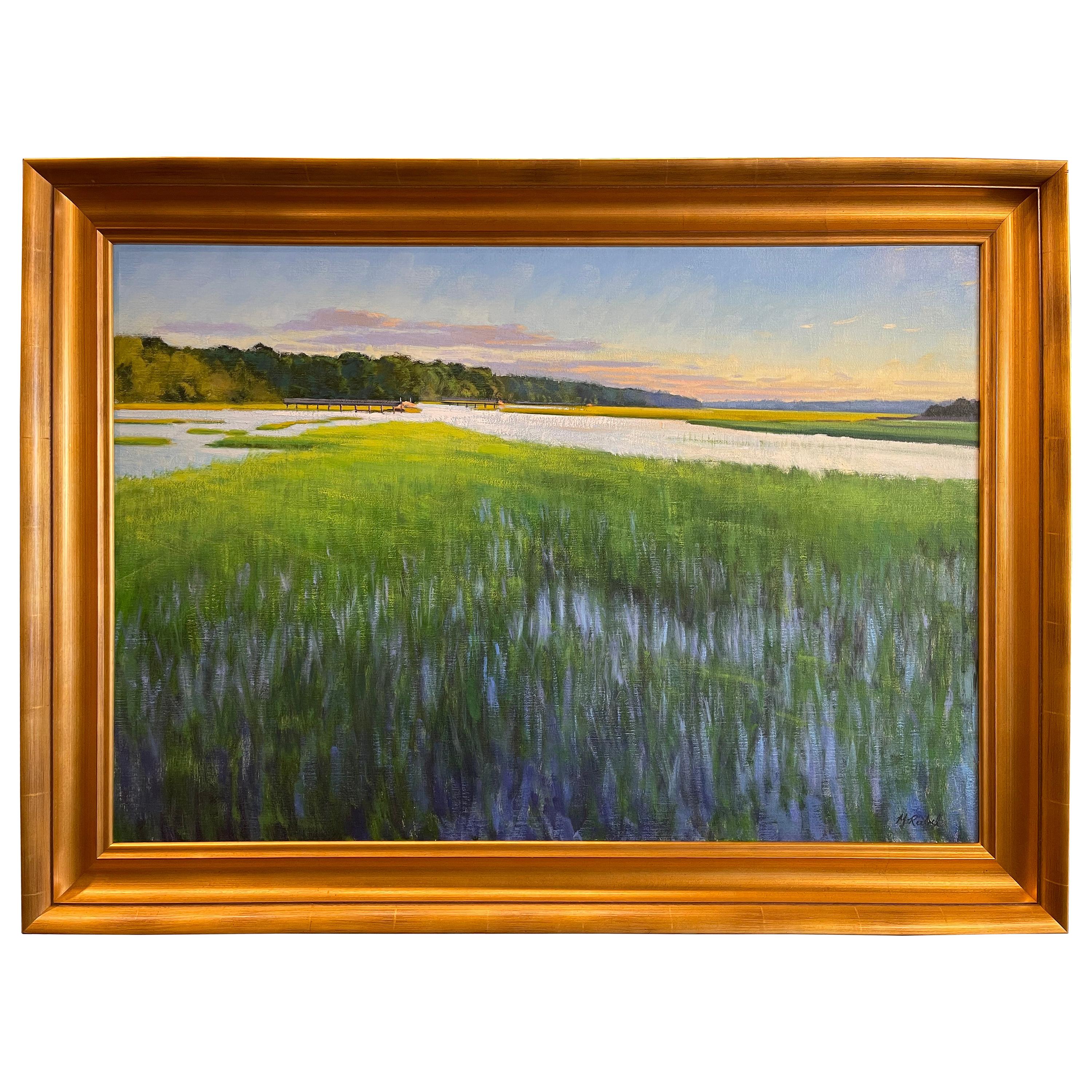 Framed Oil on Canvas "Re-Emergence", 'Marsh Scene' Michael Reibel