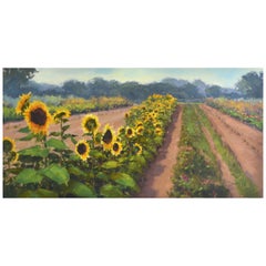 Framed Oil on Canvas "Ready for Harvest" Sunflowers Field by Laurel Daniel