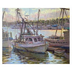 Framed Oil on Canvas "San Sebastian" Boat in the Marina Scene, Jeff Markowsky