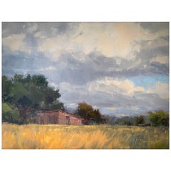 Framed Oil on Canvas "Stormy Field" Pastoral and Storm Scene by Laurel Daniel