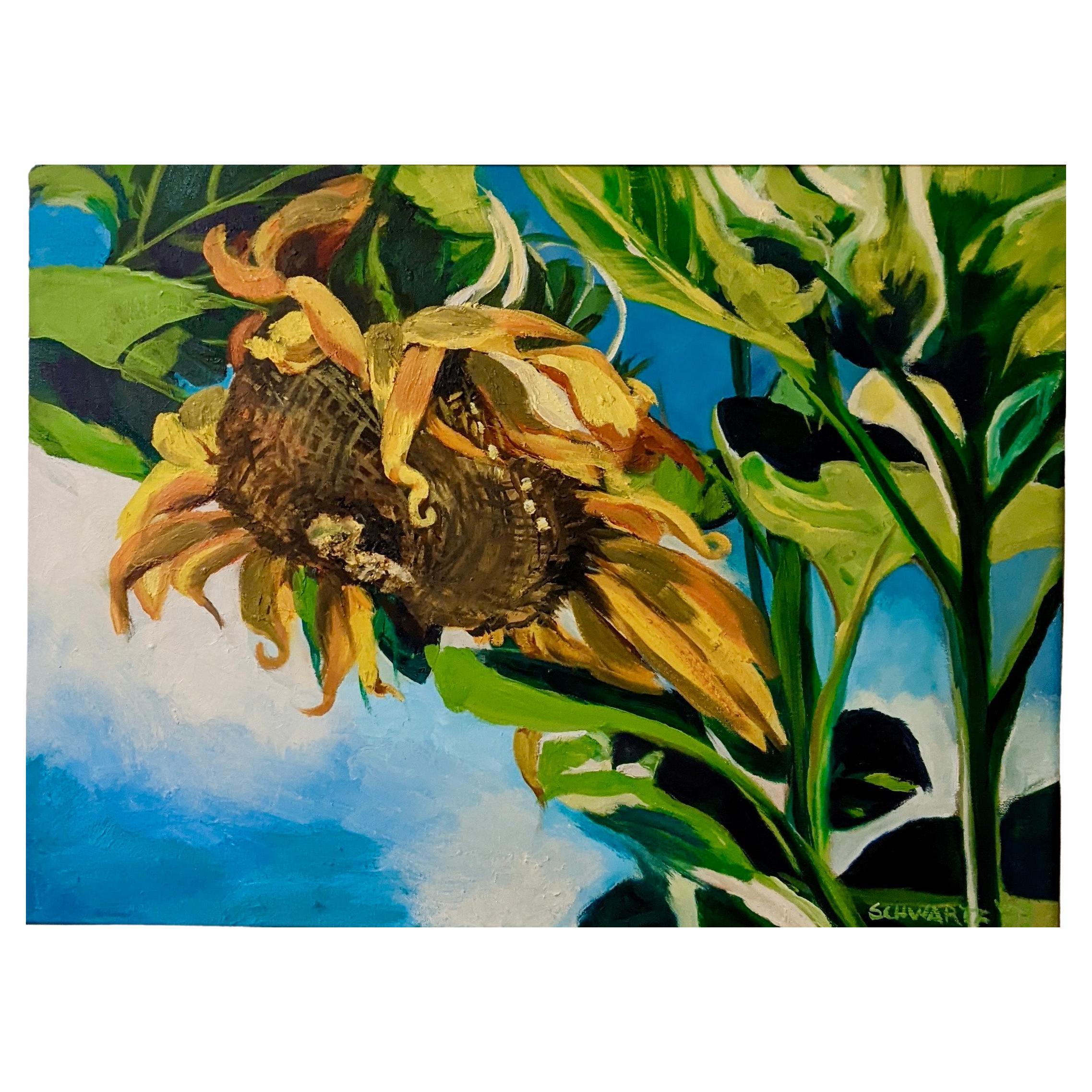 Gerahmtes Ölgemälde auf Leinwand „Sonnenblumen“ von Susan Schwartz