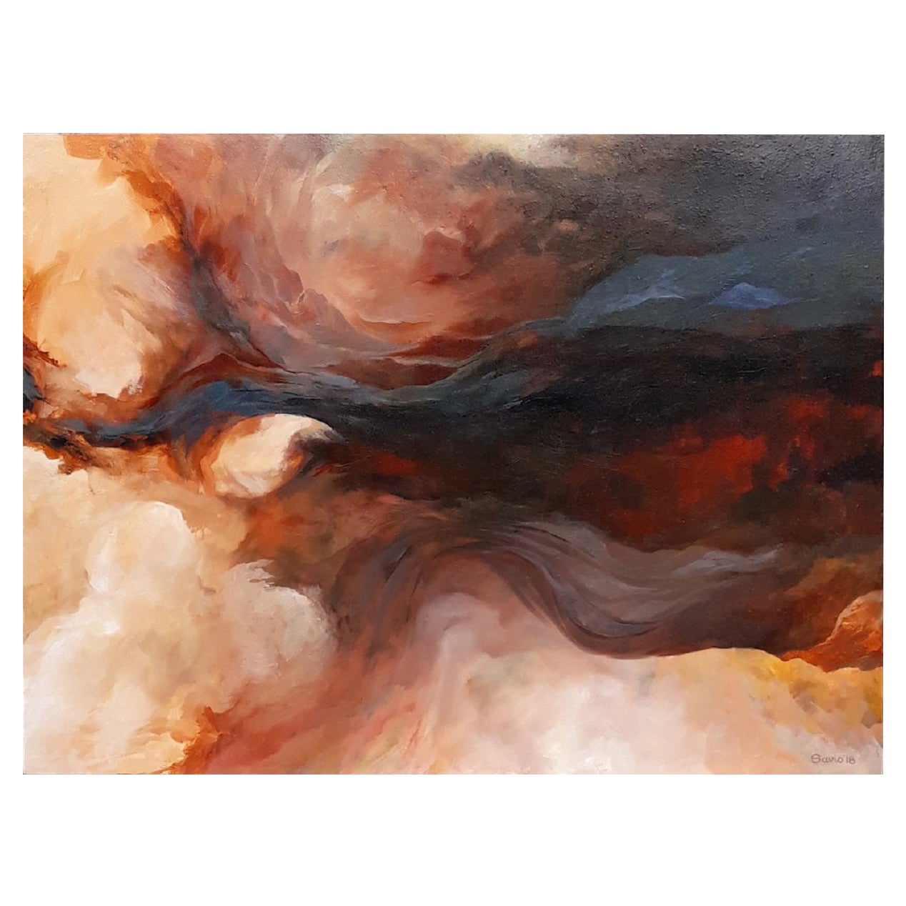 Óleo sobre lienzo enmarcado "La Tempestad" Escena abstracta de Dino Savio