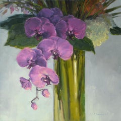 Olio su tela con cornice "Tropical Overflow", composizione di orchidee di Laurel Daniel