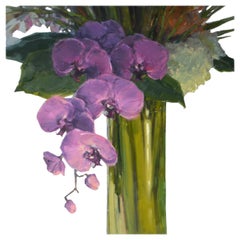 Huile sur toile encadrée « Tropical Overflow », Arrangement d'orchidées par Laurel Daniel