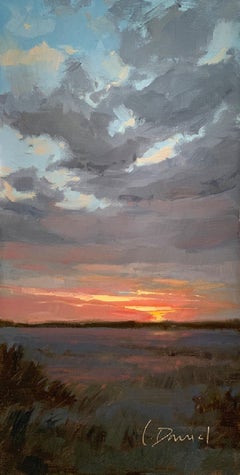 Olio su tela con cornice "Twilight Color", scena di palude serale di Laurel Daniel