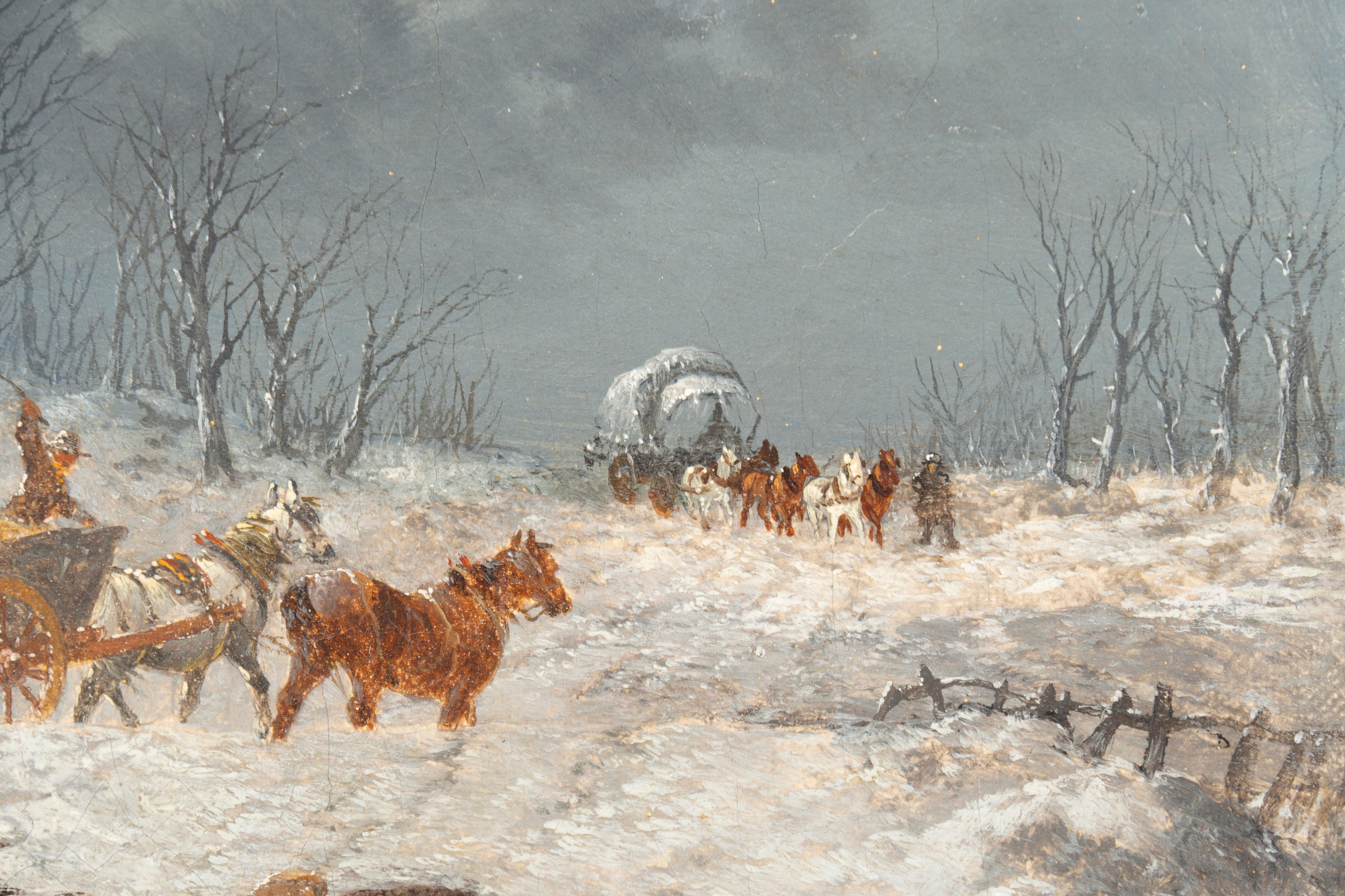 Huile sur toile encadrée - Scène de cheval d'hiver par John F Herring en vente 3