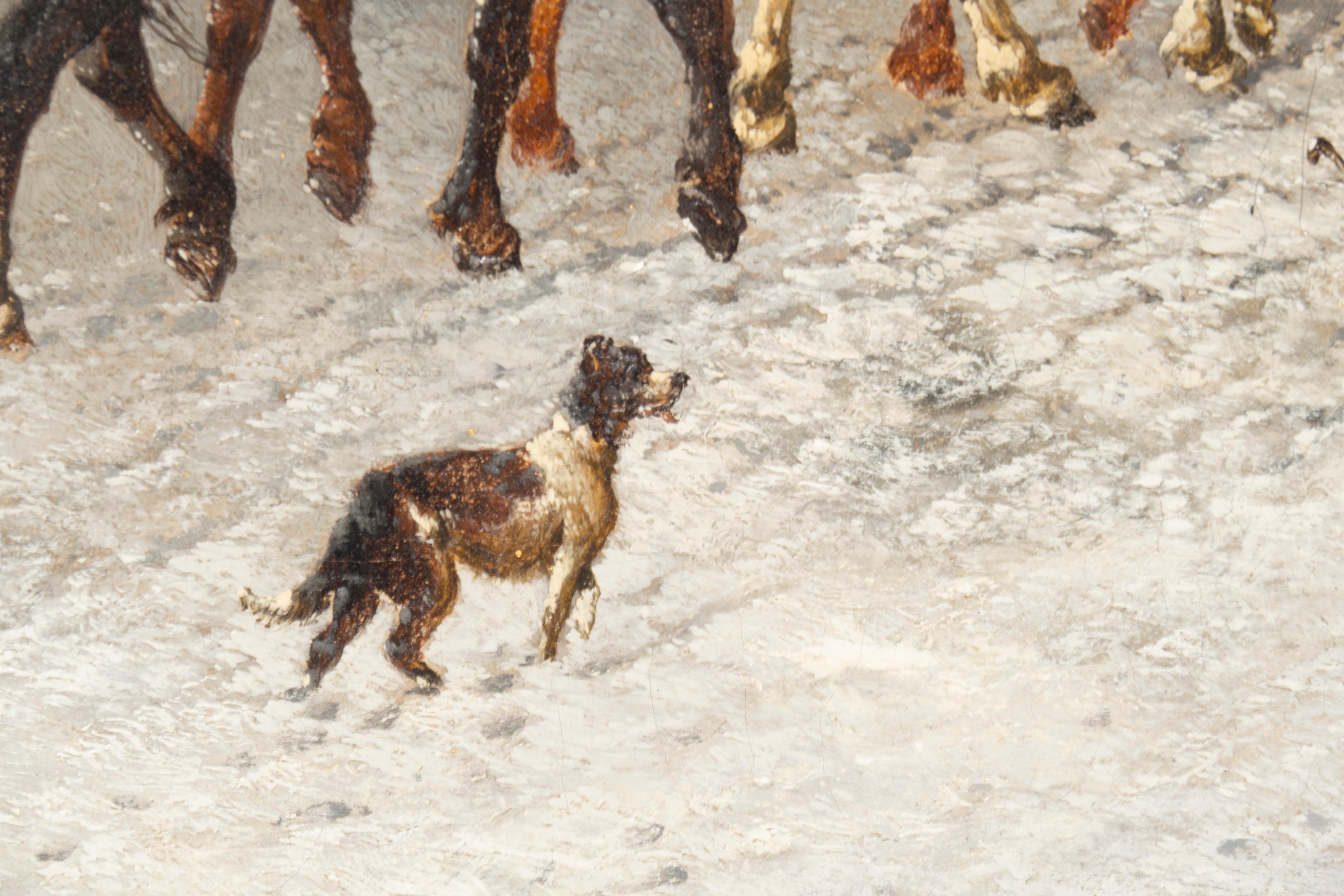 Framed Oil On Canvas Winter Horse Scene By John F Herring For Sale 4