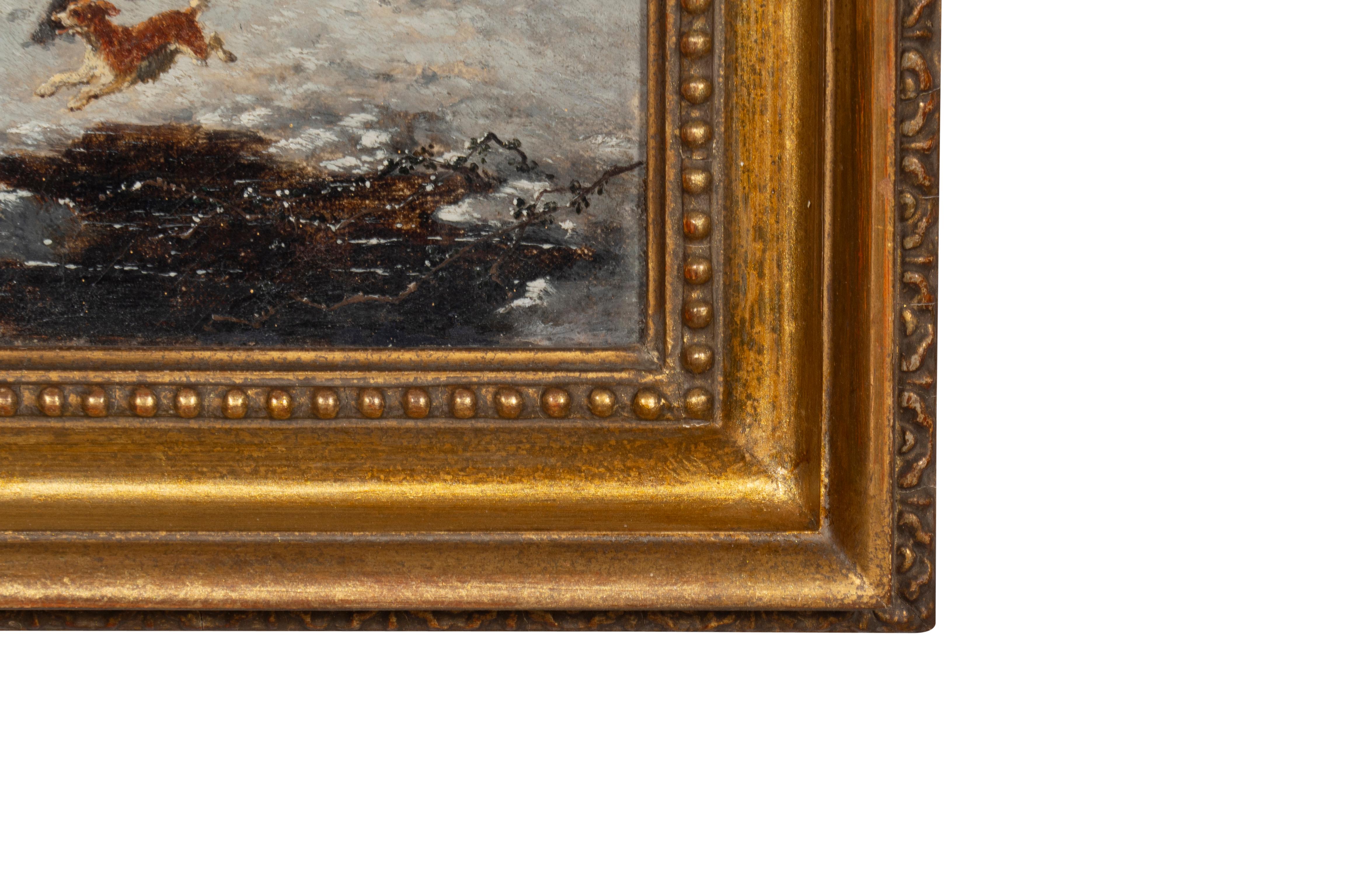Milieu du XIXe siècle Huile sur toile encadrée - Scène de cheval d'hiver par John F Herring en vente