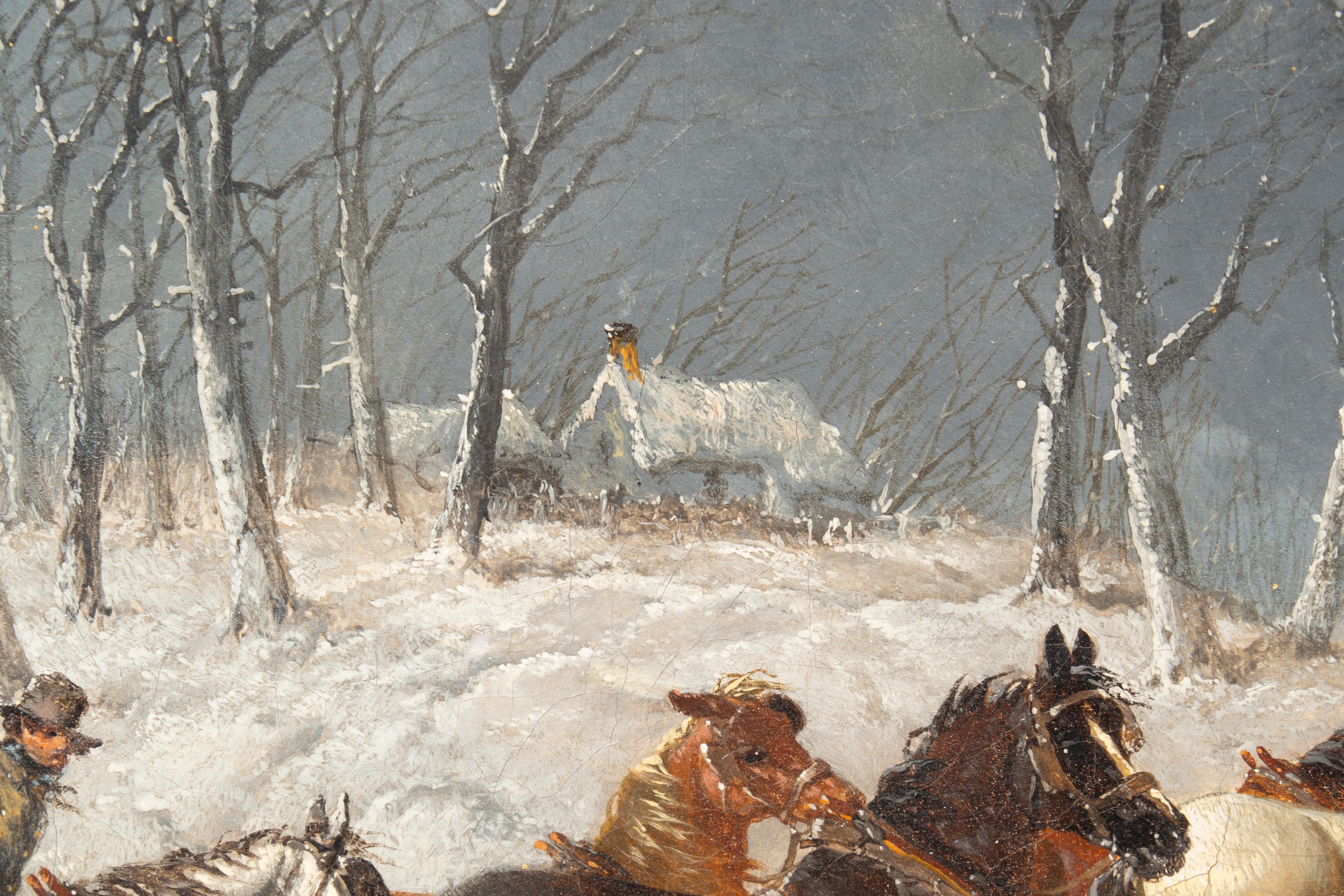 Huile sur toile encadrée - Scène de cheval d'hiver par John F Herring en vente 2