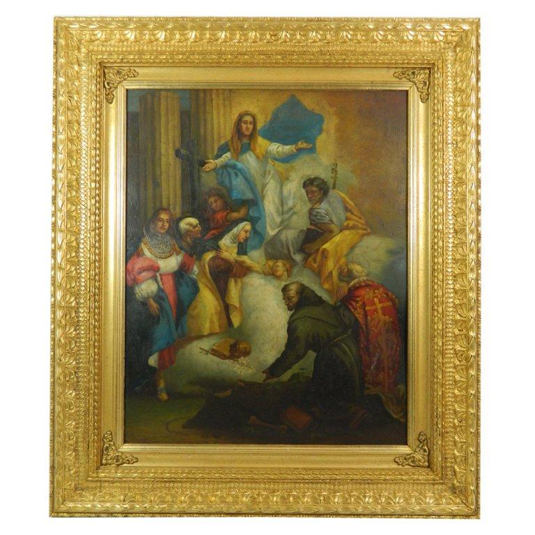 Framed Oil on Copper Religious Painting "The Ascension of Mary", 19th Century