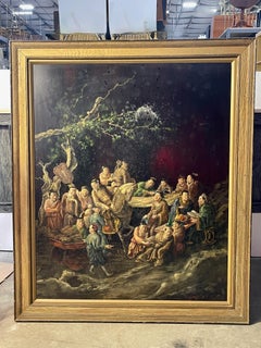 Framed Oil on Masonite of a Group of Men in Traditional Chinese Costume