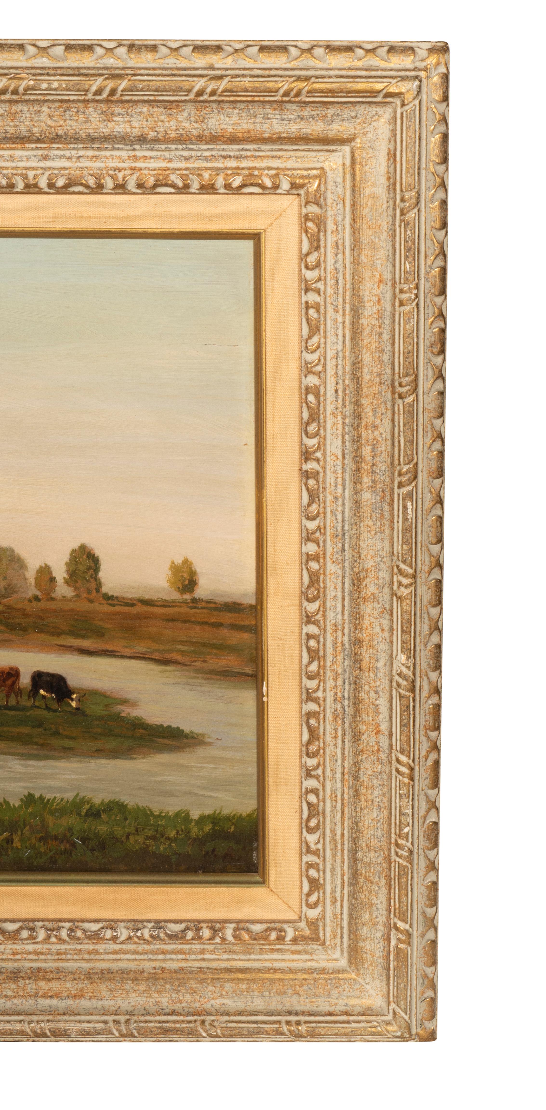 Framed Oil on Panel Cows by Stream by Louis Coignard For Sale 5