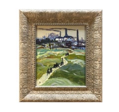 Framed Oil On Panel, Depicting A Colliery Scene