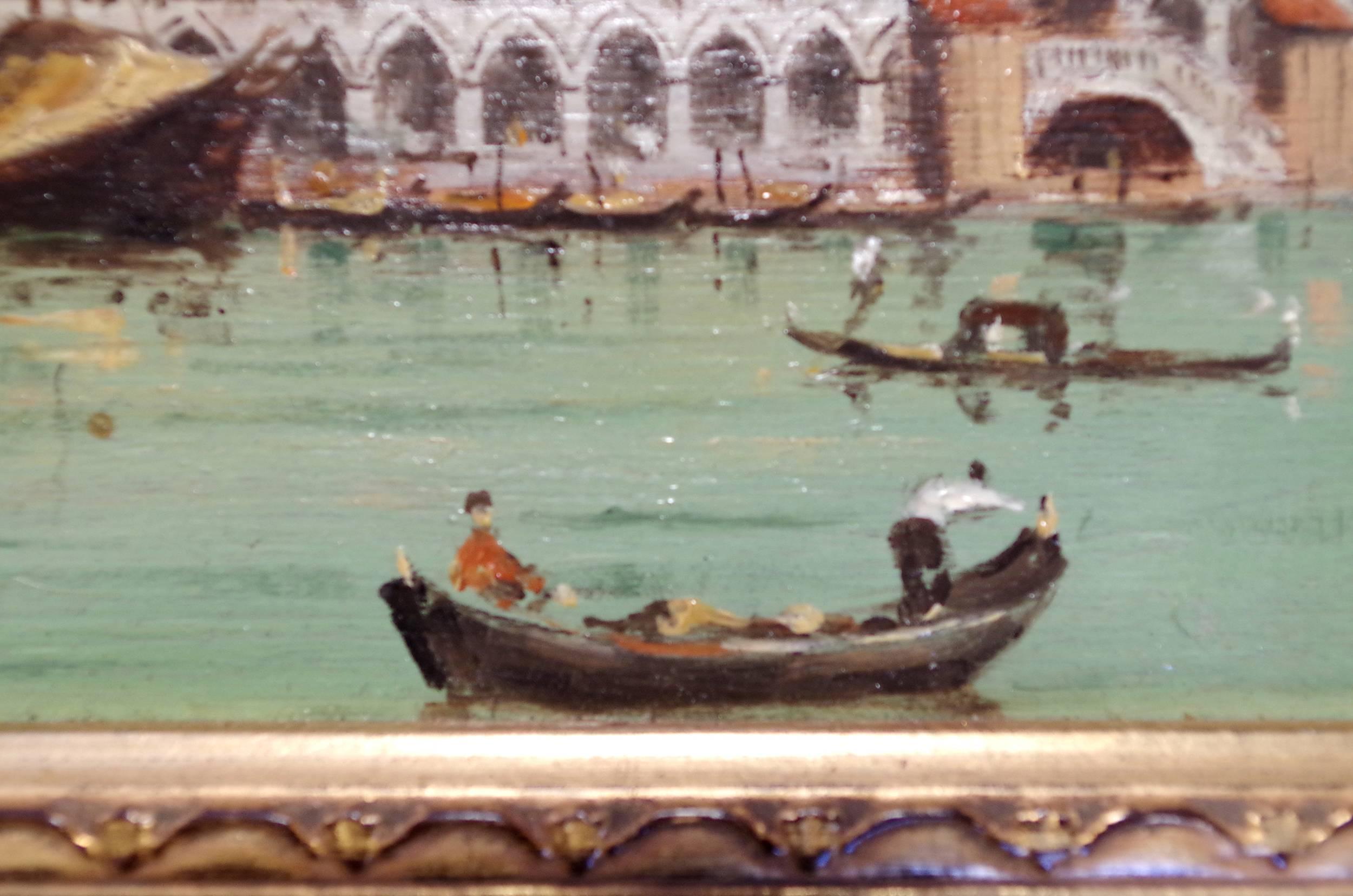 Italian Framed Oil on Panel, View of Venice, Signed by Paolo Lucatello Late 20th Century