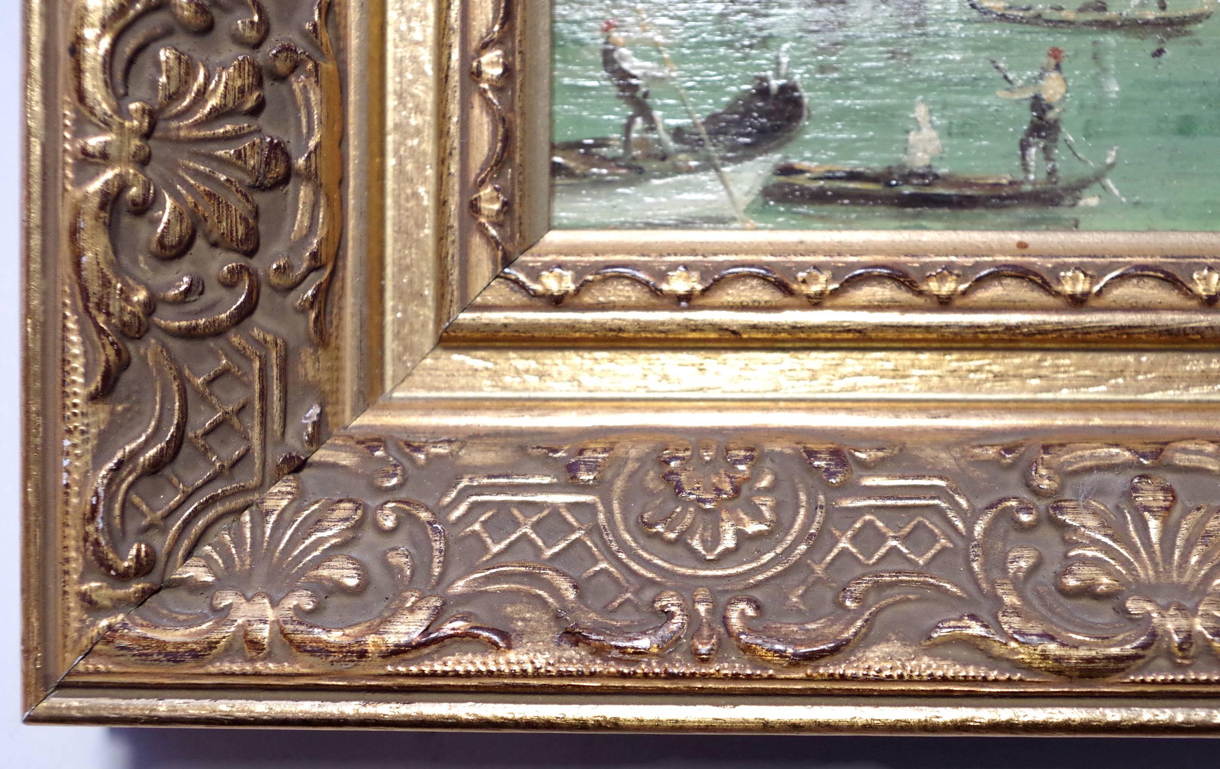 Hand-Painted Framed Oil on Panel, View of Venice, Signed by Paolo Lucatello Late 20th Century
