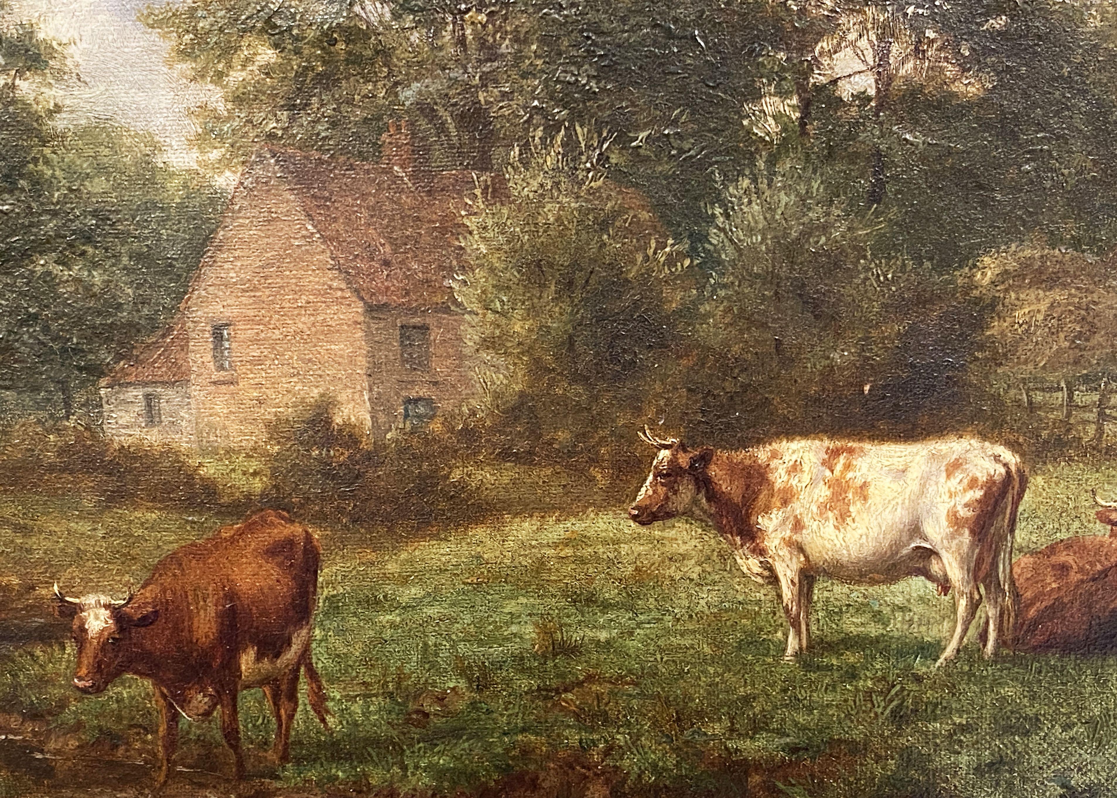 Inglese Quadro ad olio incorniciato di Joseph Dixon Clark (Paesaggio e bestiame) in vendita