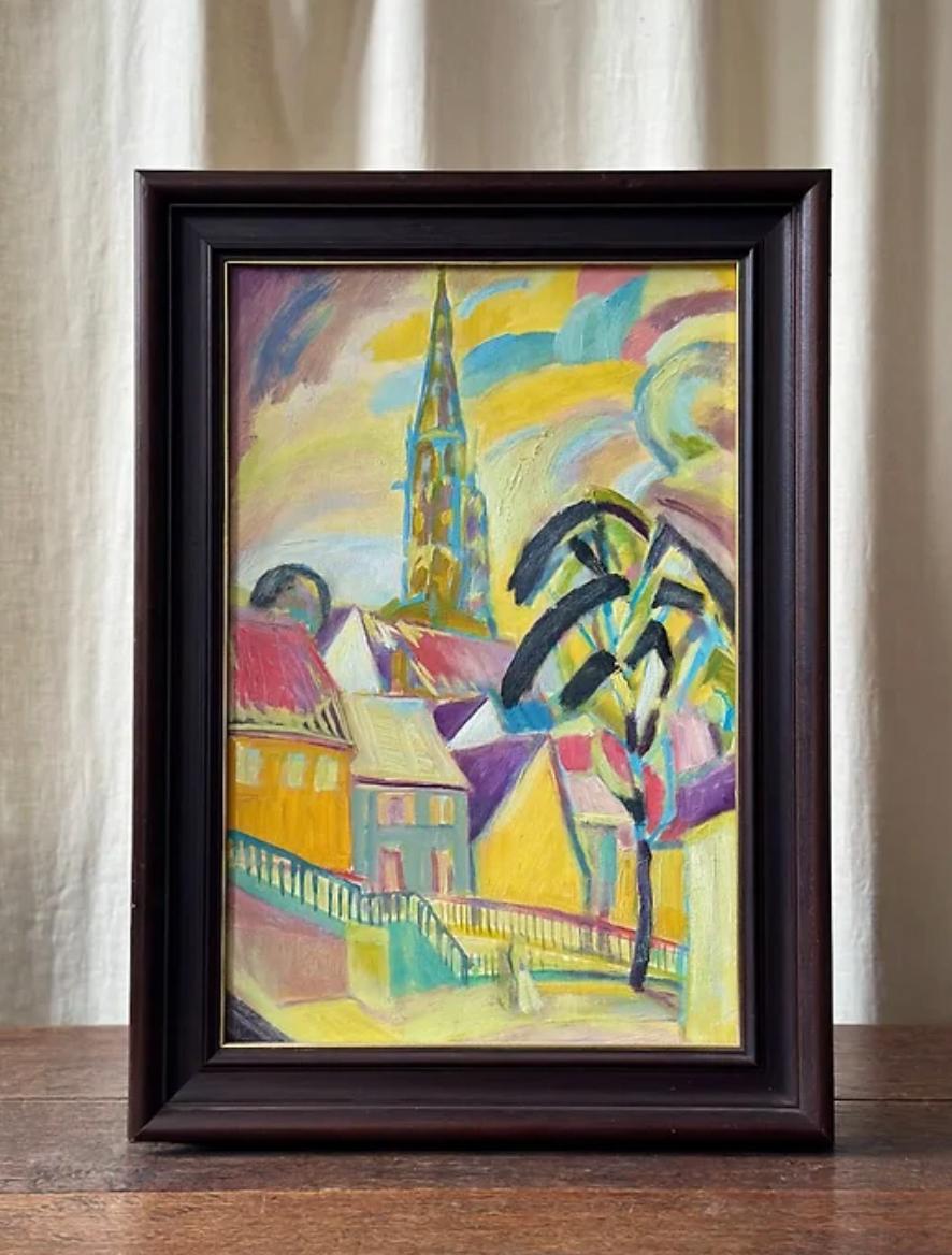 Framed Oil Painting, German Expressionism, First Half of the 20th Century, Artist Unknown.

This composition evokes a tumultuous, vivid world with distorted forms and vibrant colours typical of the German Expressionism movement. 