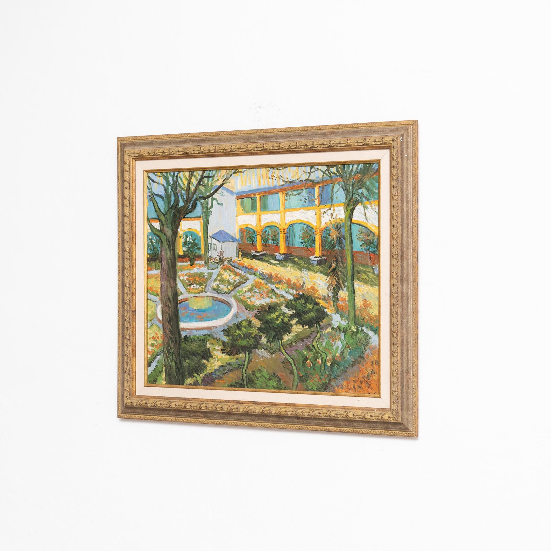 Mid-Century Modern Framed Oil Painting in the Style of Vincent van Gogh, circa 1970 For Sale