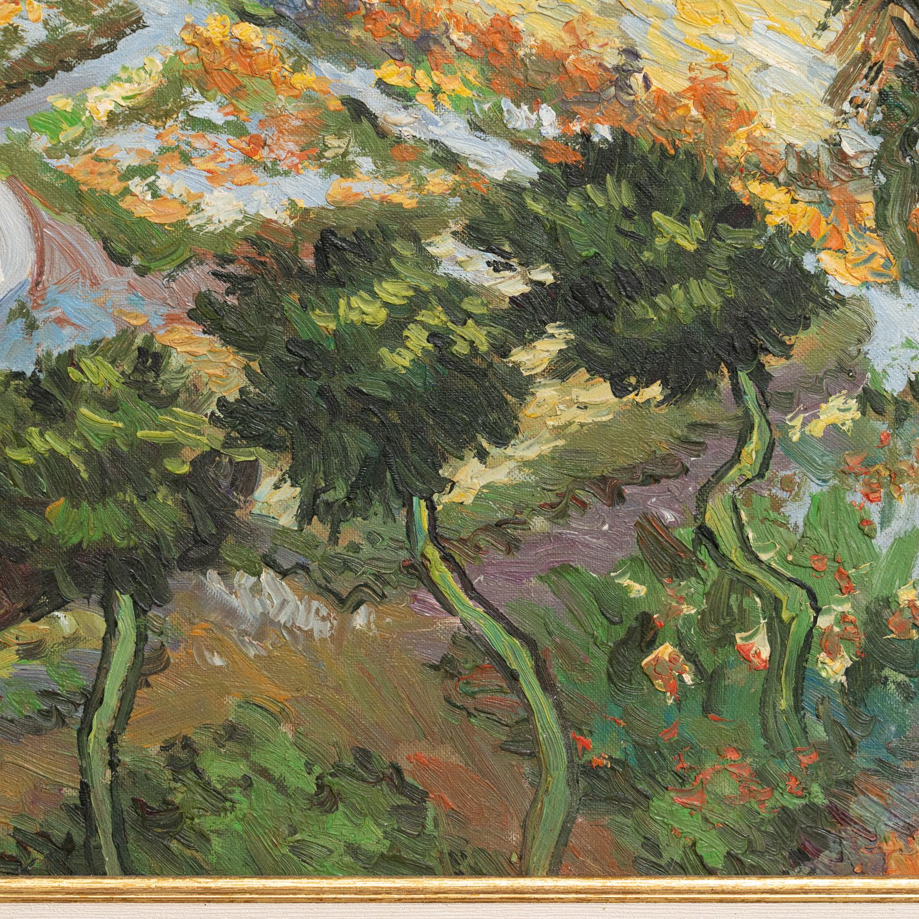 Wood Framed Oil Painting in the Style of Vincent van Gogh, circa 1970 For Sale
