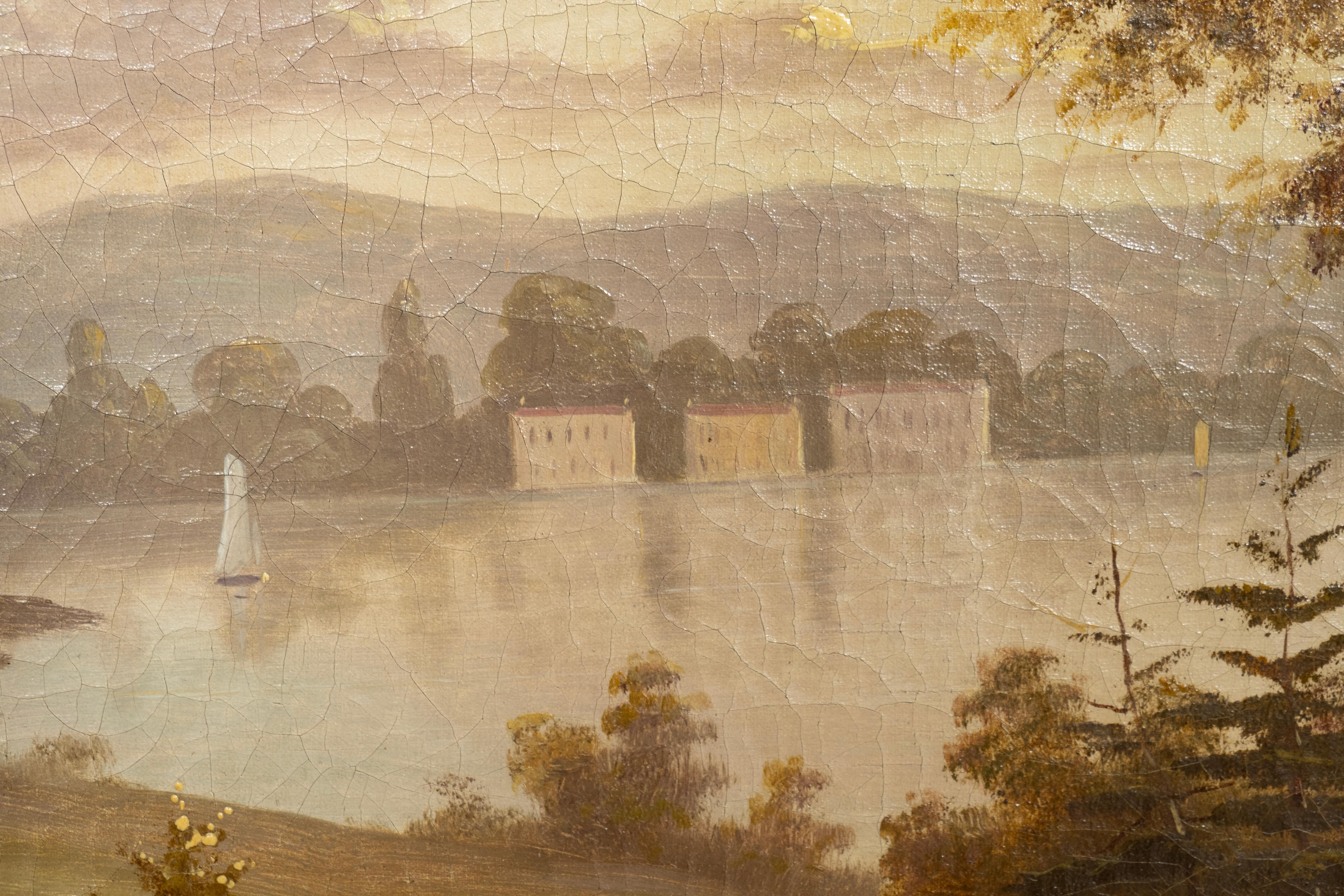 Gerahmtes Ölgemälde eines Seestücks in Landschaft im Angebot 5