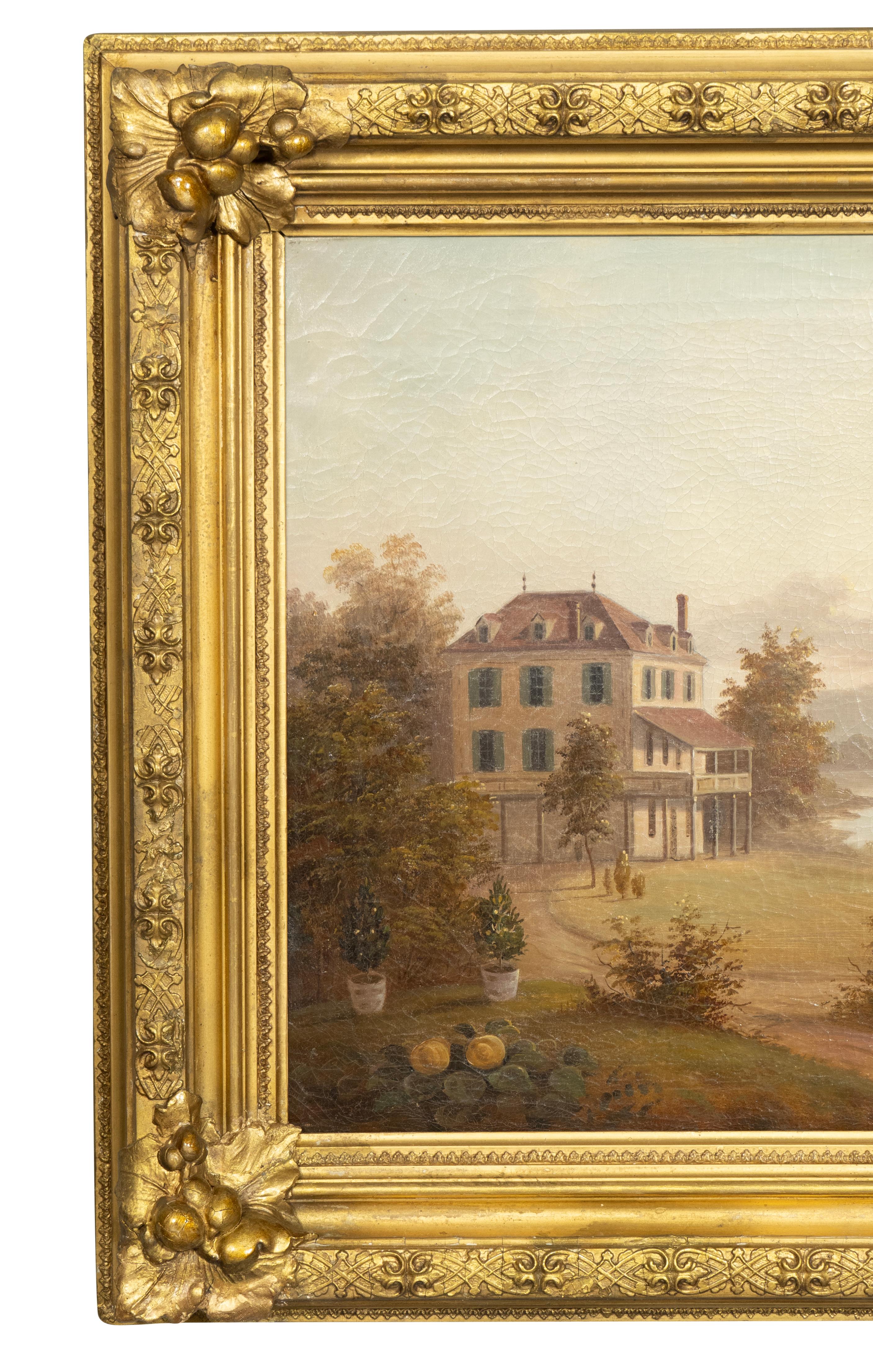 Gerahmtes Ölgemälde eines Seestücks in Landschaft (amerikanisch) im Angebot