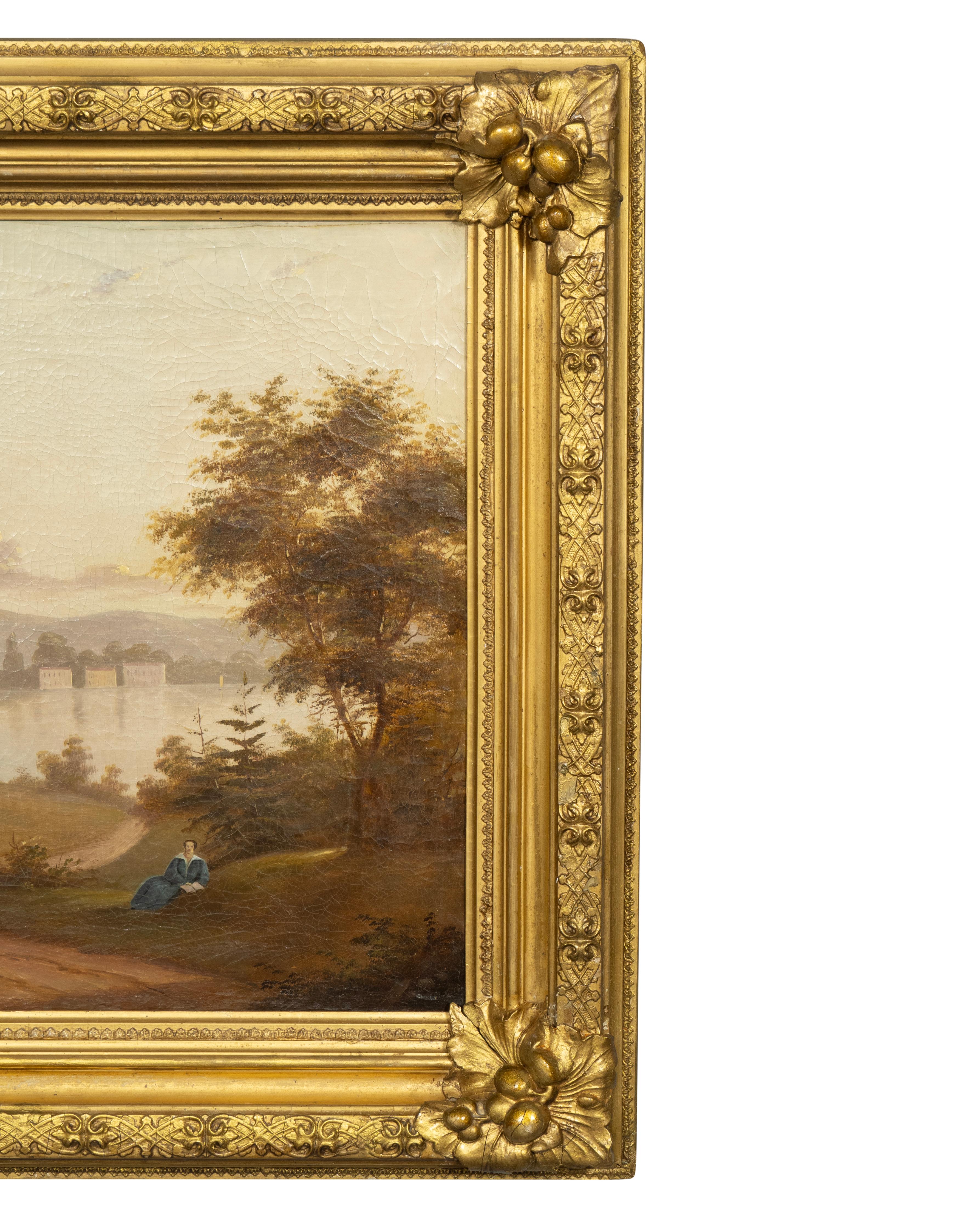 Gerahmtes Ölgemälde eines Seestücks in Landschaft im Zustand „Gut“ im Angebot in Essex, MA