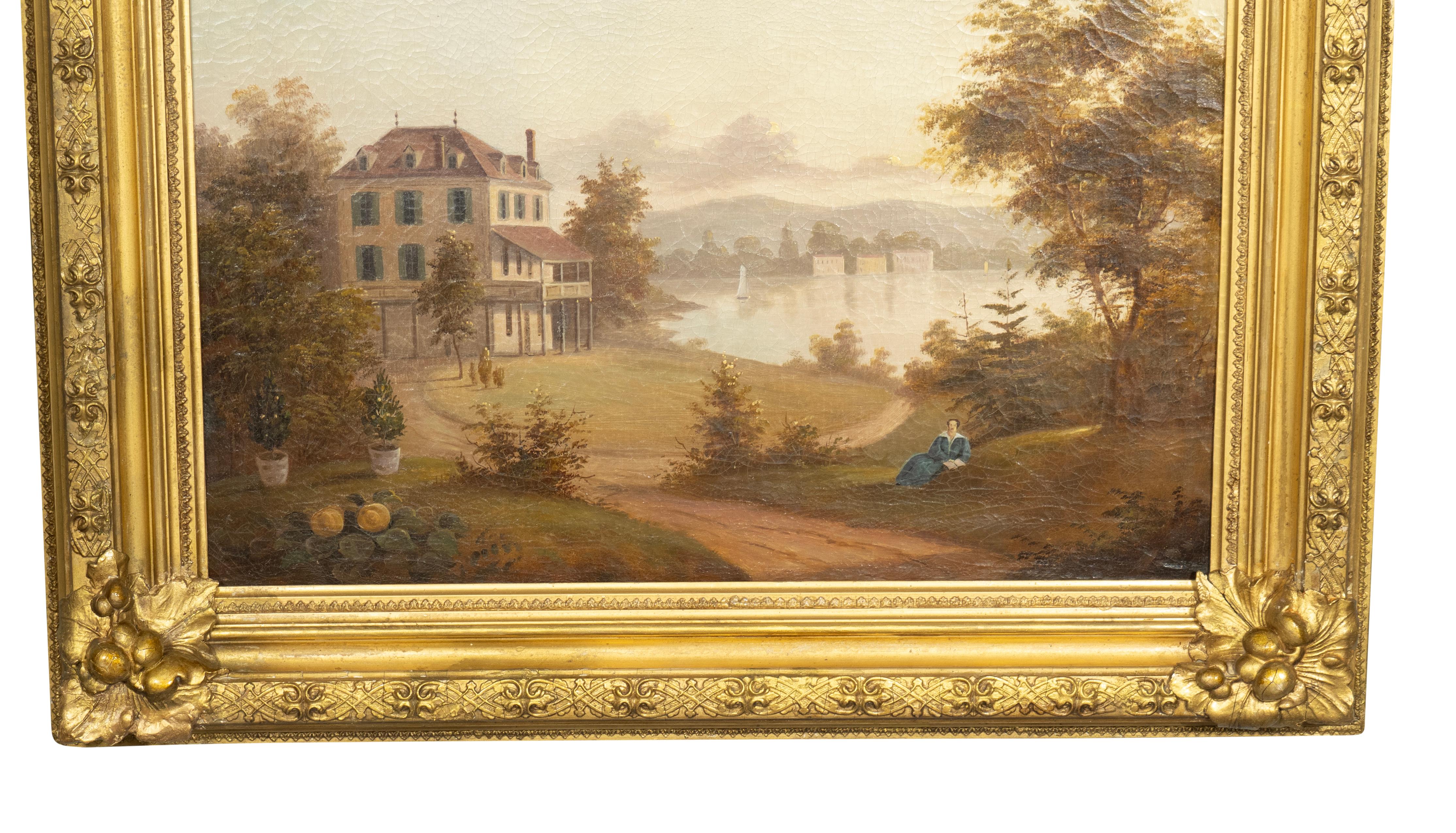 Gerahmtes Ölgemälde eines Seestücks in Landschaft (Mittleres 19. Jahrhundert) im Angebot