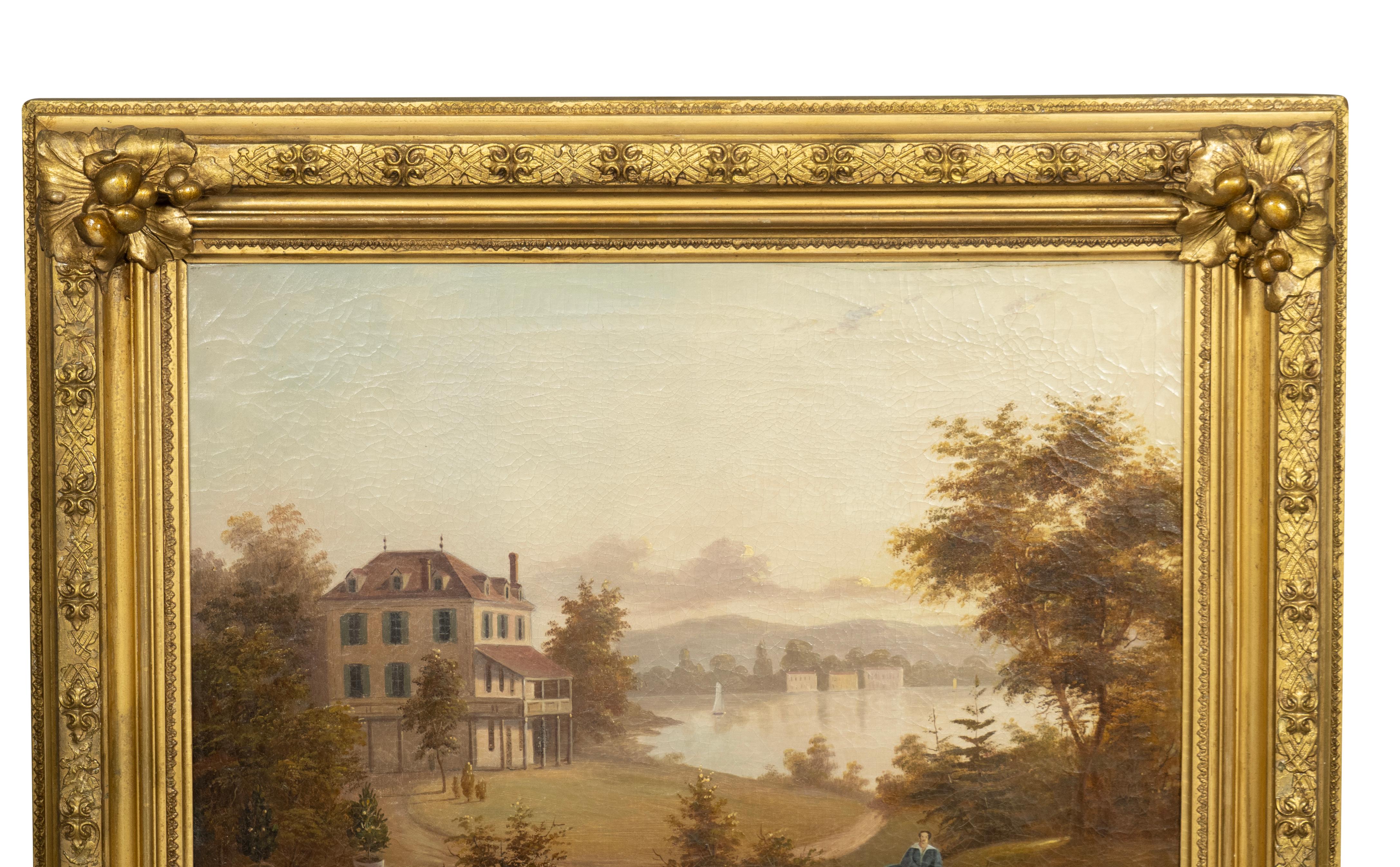 Gerahmtes Ölgemälde eines Seestücks in Landschaft (Leinwand) im Angebot