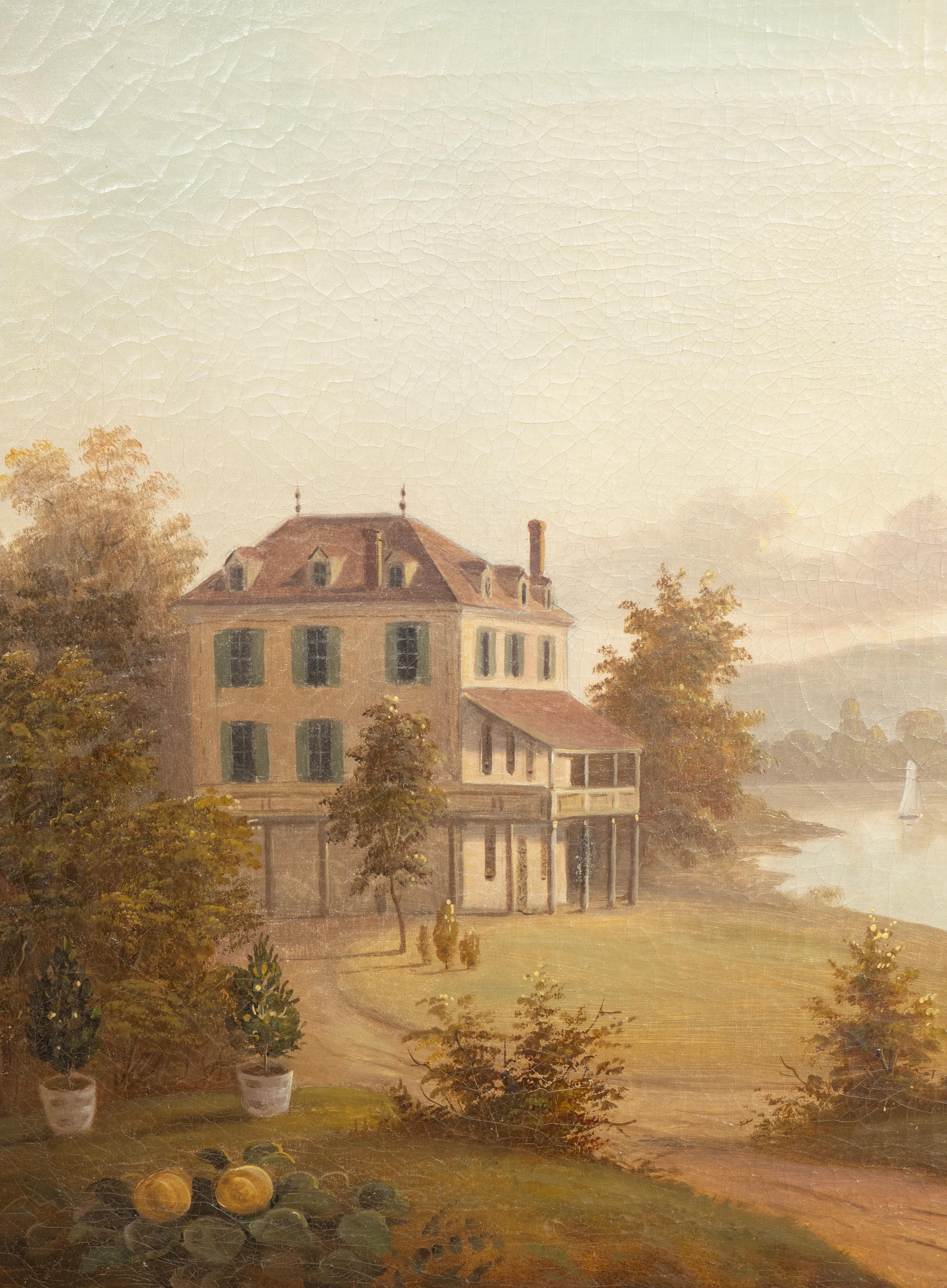 Gerahmtes Ölgemälde eines Seestücks in Landschaft im Angebot 1