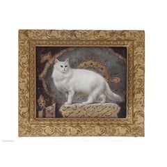 Framed Oil Painting of a Persian Cat by L Camdy