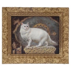 Framed Oil Painting of a Persian Cat by L Camdy