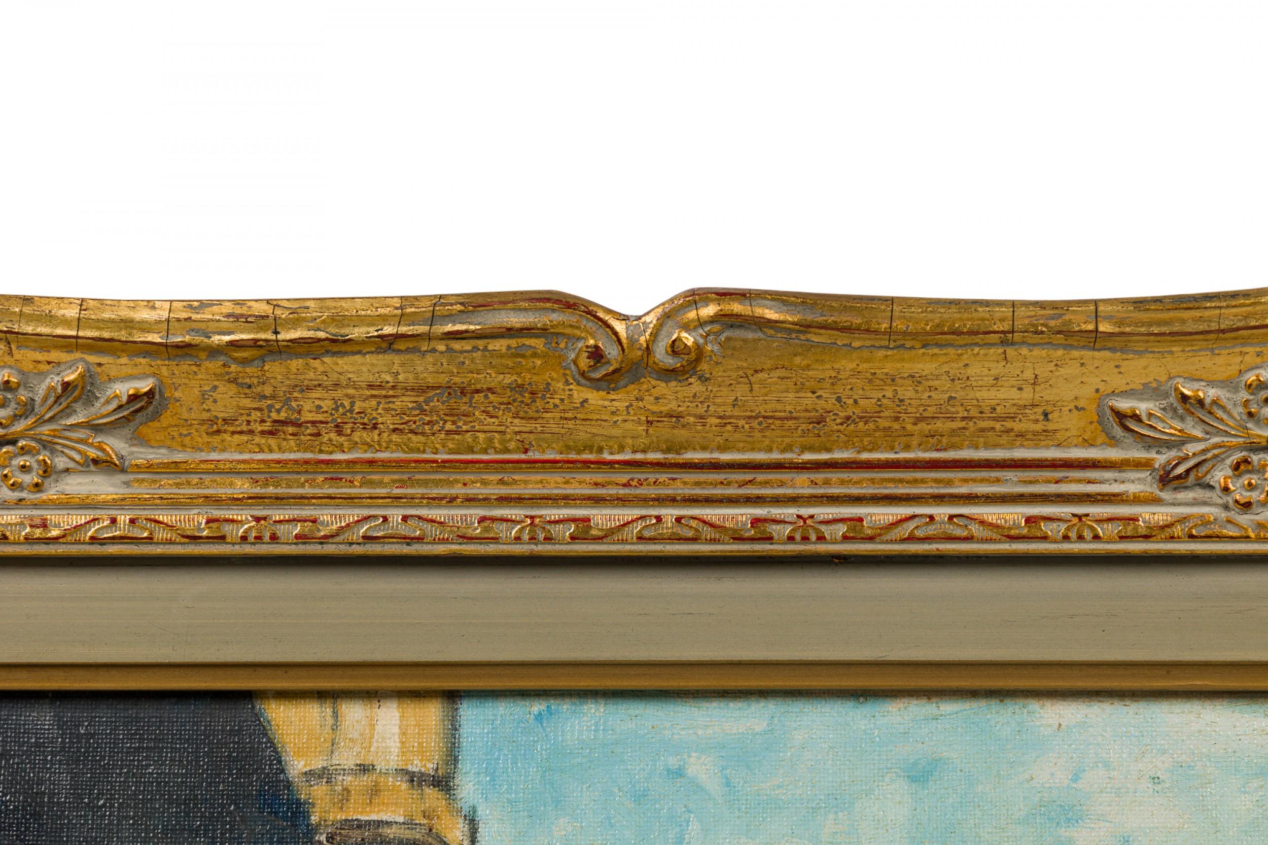 Hand-Carved Framed Oil Painting of a Spanish Street Scene For Sale