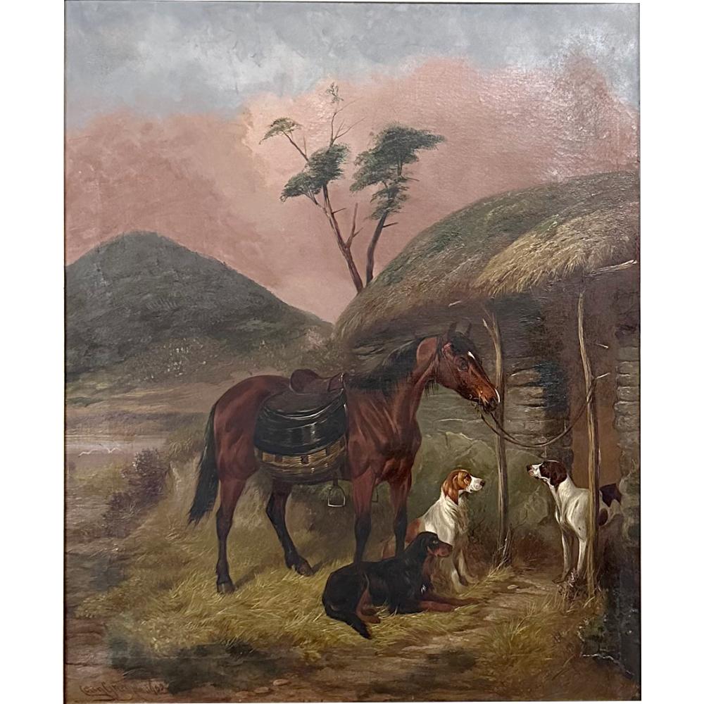 La peinture à l'huile sur toile encadrée de Colin Graeme (1858-1910), datée de 1902, est une œuvre étonnante, considérée par les historiens de l'art comme la référence du genre.  Bien que l'accent soit mis sur le cheval et les chiens représentés