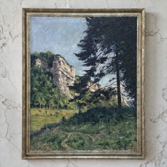 Peinture à l'huile sur toile encadrée d'Eugène Collignon (1876-1961) Rives de la Meuse