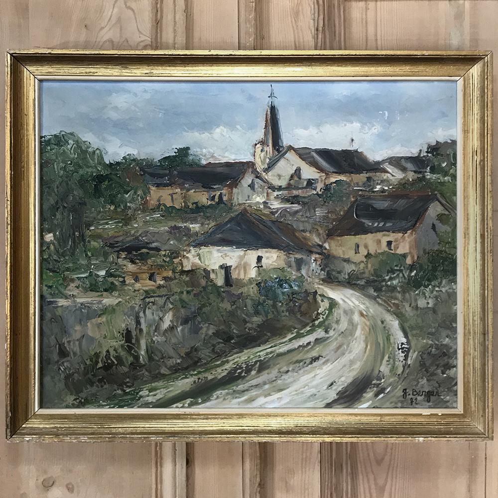 Framed oil painting on canvas by G. Berger features a delightful cityscape combined with a pastoral setting that draws the viewer into the canvas. Set in its original frame, it features a soft palette ideal for today's casual decors. Signed G.