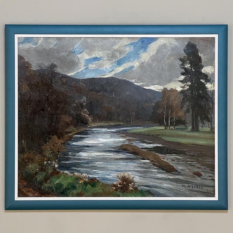 Hand-Painted Framed Oil Painting on Canvas by Marcel de Lince For Sale