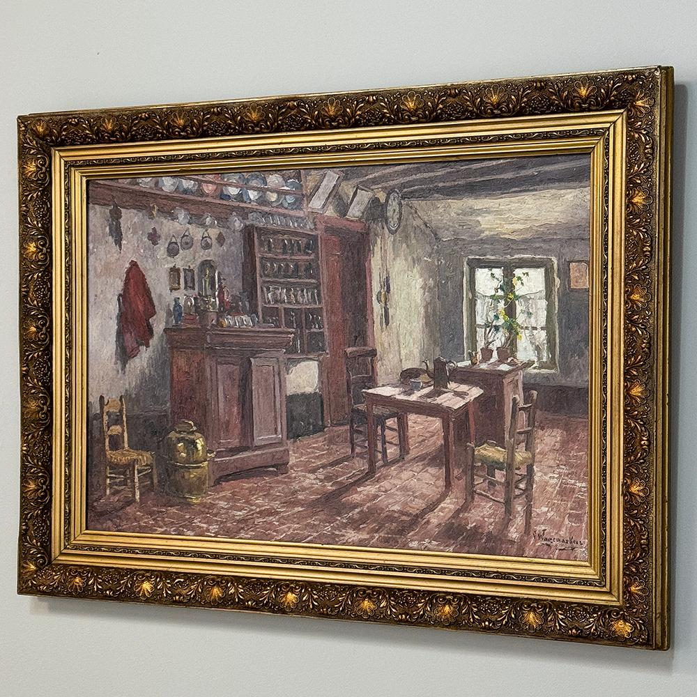 Hand-Crafted Framed Oil Painting on Canvas by Victor Waegemaeckers, ca. 1890s For Sale
