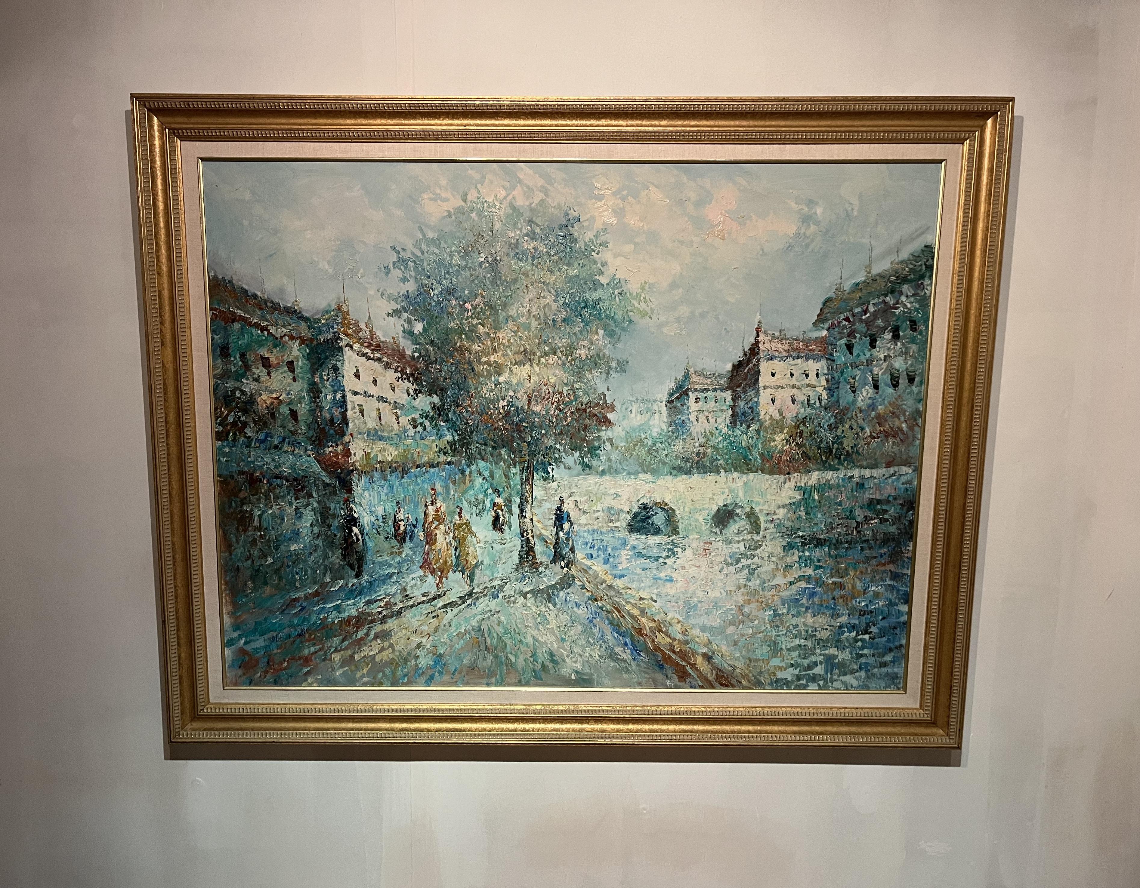 Gerahmtes Ölgemälde auf Leinwand des Impressionismus, europäische Szene, Impressionismus
Sehr elegante Farbe mit Rahmen

Gesamtgröße:  55 Breite  44