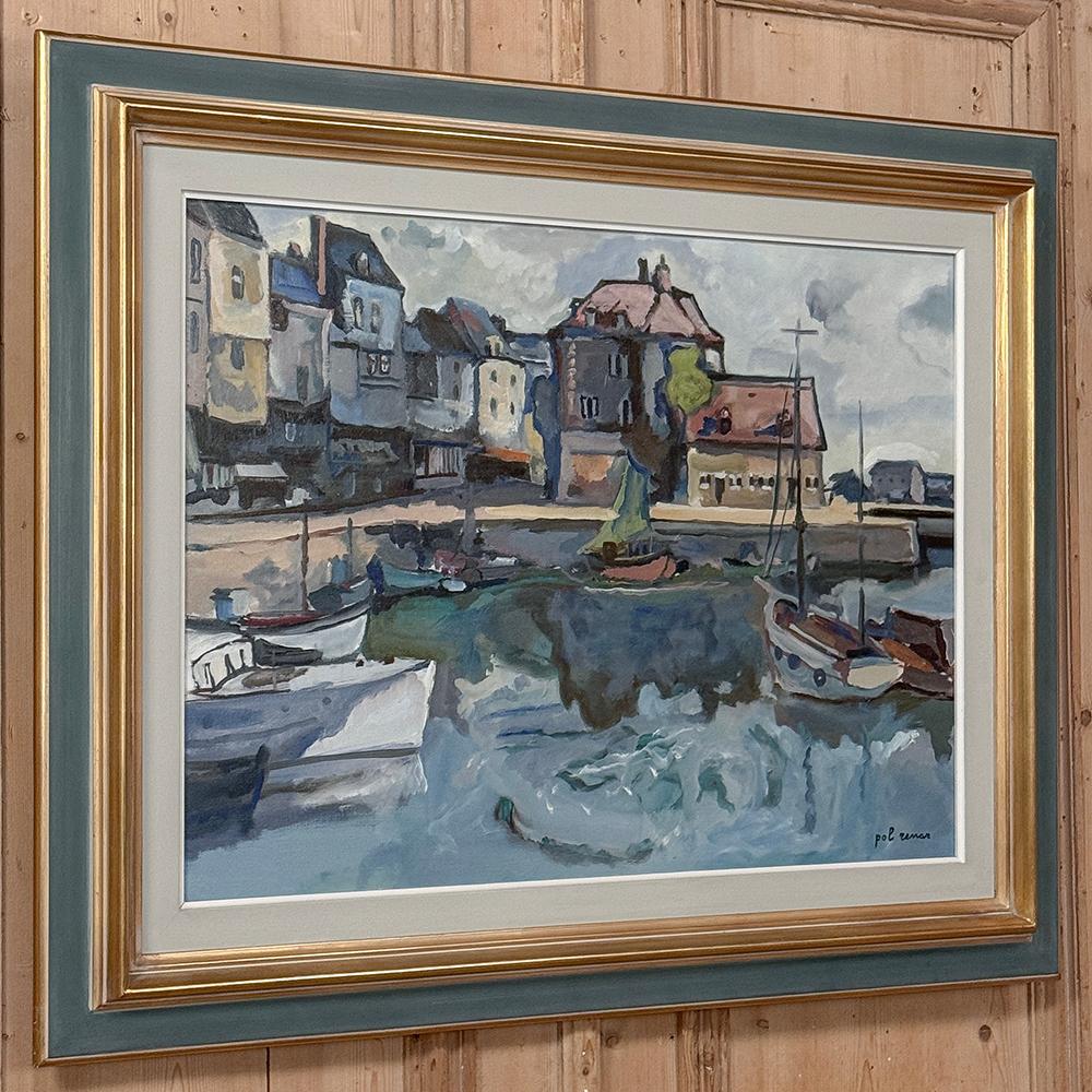 Gerahmtes Ölgemälde auf Leinwand ~ Port de Plaisance von Pol Renar (Belgisch) im Angebot